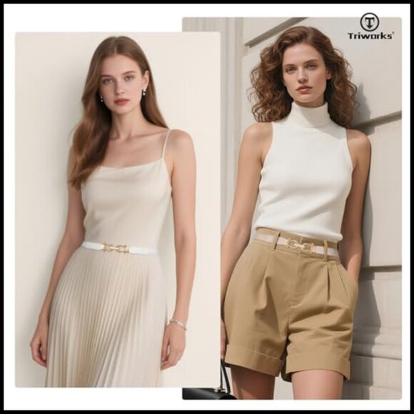 Gold Buckle PU Leather Elastic Stretchy Skinny Belts for Dresses main image 7